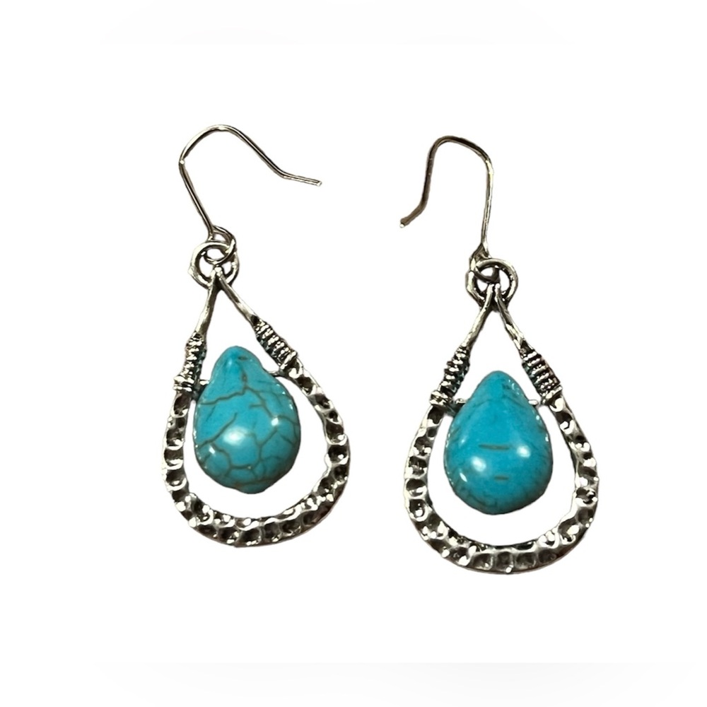 Hammered Western Turquoise Drop Earrings